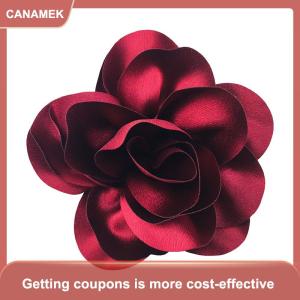 CANAMEK Brooch for Suit Sweater Coat Decor Large Flower Design Satin Handmade 15cm 1x
