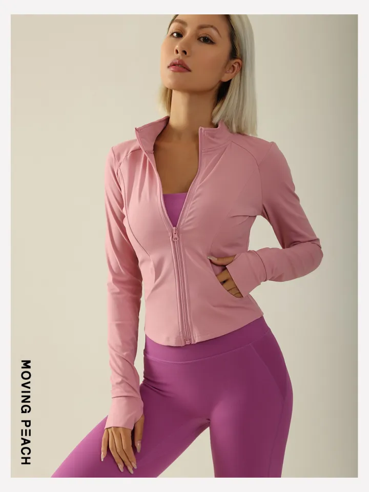 Moving Peach Women Sports Jacket Slim Fit Running Zip-up Jacket Front  Pockets Quick dry Buttery Soft Gym Pilates ASH