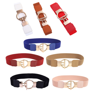 Women’s Elastic Waist Belt Metal Buckles Design Breathable Waist Cincher For Female Party Office Or Casual Wear