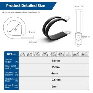 118pcs Cable Clamp 10 Sizes Stainless Steel Rubber Coated Cushioned Set 6-45mm Automotive Wiring Water Hose Fuel Line Clip for Automotive