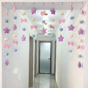 oldlaiben Plush Door Curtain Tassel Pink Purple Cloud Star Shape Non Perforated Hanging Decoration Bedroom Room Decor