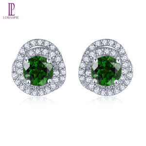 Lohaspie Trang Sức 1.5 Carat Bông Tai Bạc 925 Chính Hãng Bán Chrome Tự Nhiên Diopside Màu Đen Spinel Cắt Tròn Đá Quý Đám Cưới Hạt Bông Tai Cho Trang Sức Nữ