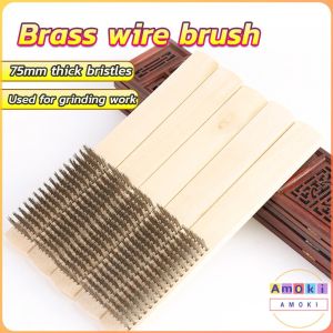 Amoki Wire Brushes Copper Plated Steel Brushes with Wood Handle 16 x 6 Lines Wire Scratch Brush