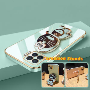 Casing Ponsel untuk OPPO A93 F17 Pro Reno 4F Reno 4 Lite Reno 5 5K Reno 6 5G Find X3 Lite 5G Case pelindung pola HP Doraemon berkilau softcase pelapisan casing ponsel silikon pembungkus penuh penutup kesing streamline Phone Stands