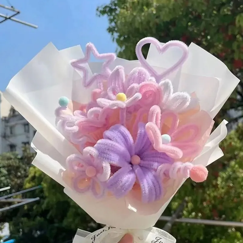 100Pcs/Bag Colorful Fuzzy Wire 6mm x 30cm DIY Chenille Stem Twist