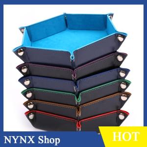 [NYNX] Hộp khay xúc xắc có thể gập lại khay vuông đựng xu hình lục giác gấp bằng da PU trò chơi xúc xắc