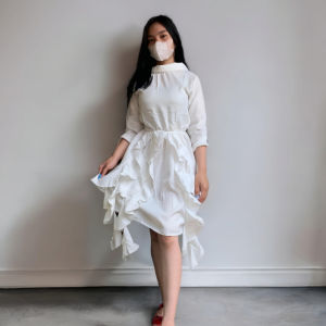 Dress Putih Polos Gaun Pesta Dress Code White Ruffle Dress Turtle Korean Style zh