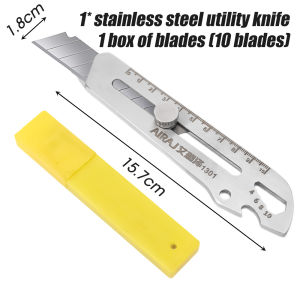 6 In 1 Pocket Utility Knife Retractable Box Cutter Stationery All Purpose Cutter Bottle Tin Opener Screw Ruler