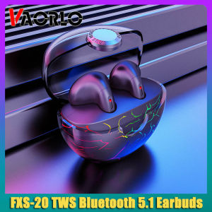 VAORLO FXS-20 TWS Gaming Bluetooth Headset Transparent True Wireless Earphone Heavy Bass Sport Earbuds Touch Control Low Latency Headphone With Cracked Colorful Breathing Light Compatible With ios Android Phone