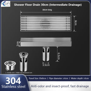 Xinkunlong K8206 30X8CM Bathroom Rectangular Floor Drain Household Deodorant  Floor Drains(Intermediate Drainage)