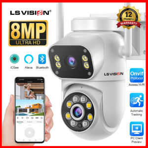 LS VISION 8MP Dual Lens Wifi NVR Camera PTZ Dual Screen Outdoor Waterproof Support PC Client Security Camera Human Detection Auto Tracking IP CCTV Camera for Home (ICSEE APP)
