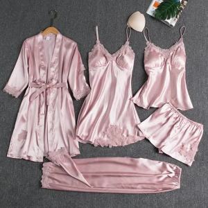 2026 New silk robe sleepwear women s lace satin Pamas dress set V neck Cami sleepwear sleepwear sleepwear home sleepwear spring sleepwear2026