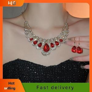 HB Jewelry Set Fashion Metal Sparkle Diamond Necklace Earring Set For Woman Party Jewelry Gift