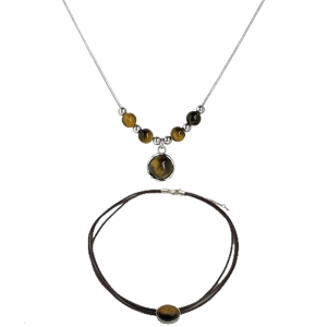 Natural Tigers Eye Stone Necklace with Leather Strap Everyday Wear Necklace Fashion for Elegant and Stylish Women