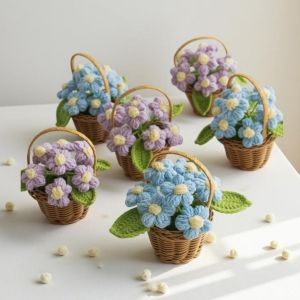 OPEAREY Mini Crochet Flower Pot Hand-knitted Daisy Table Ornament Wool Hand-knitted Sunflowers Home Decor