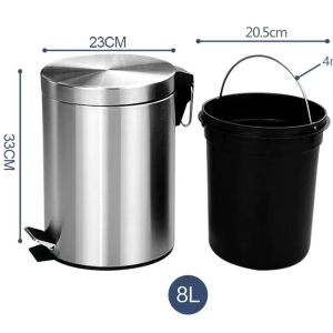 Multi-gauge stainless steel pedal trash can with built-in plastic bucket for household office space