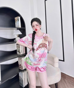 Đồ Bộ Nữ Set Bộ Quần Đùi Áo Cổ Tròn Chất Lụa Latin Mềm Mịn Form Rộng Thoải Mái Thoáng Mát Từ 45-62kg