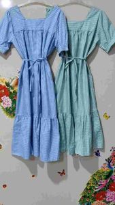 Maxi Dress Diahko 1387/Dress kotak U Neck Korean Style (Free Obi Belt)