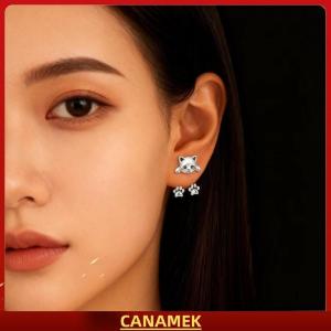 Miễn phí vận chuyển✨ Cổ Điển Vui Bạc Màu Mèo Bông Tai Cho Phụ Nữ Dễ Thương Động Vật Mèo Chân Trở Lại Treo Bông Tai Đảng Tiệc Đồ Trang Sức Quà Tặng