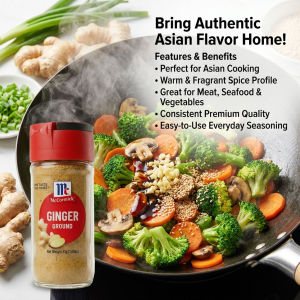 McCormick Ground Ginger 31g Glass Bottle - Perfect for Asian Cooking - Warm Fragrant Spice Profile - Great for Beef Seafood Vegetables - Consistent Premium Quality - Easy-to-Use Everyday Seasoning