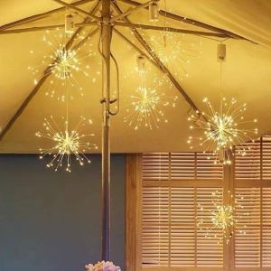 (Có Remote điều khiển) Combo 3 đèn LED hiệu ứng pháo hoa 5 chùm 3 tầng với tổng 200 sợi LED pháo hoa và 600 mắt LED Đèn LED dây giả pháo hoa - Combosett