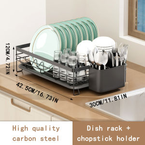 Kitchen Dish Rack Sink Drain Rack Kitchen Utensil Rack Adjustable Stainless Steel Drain Rack Black With Cup Holder