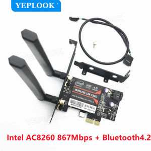 Intel AC8260 Khe Cắm PCIe X1 Thẻ WLAN WIFI Bộ Chuyển Đổi Wifi Cho Máy Vi Tính Bluetooth 4.2 Băng Tần Kép 2.4G/5G 802.11ac Thẻ Wifi Intel AC8260 & Miễn Phí bao Gồm Cáp