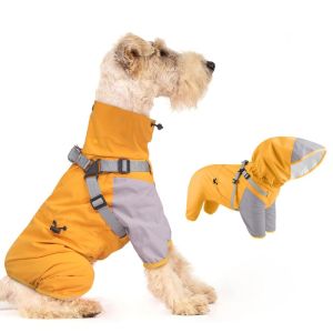 R1A9M Waterproof Pet Dog Raincoat with Hat Four Legged Clothing Outdoor Dog Raincoat Full-Body Coverage Breathable Dog Rain Cape Dog Apparel