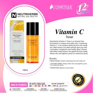 Neutriherbs Vitamin C Toner 100ml Brightening Skin Toner Alcohol-Free with Witch Hazel Extract for Pore Tightening and Skin Brightening