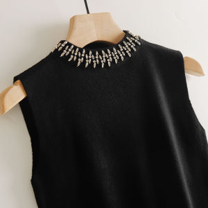 Fashion Woman Blouse Sleeveless Blouse Women Half High Collar Knitted Blouse Shirt Women Knitted Tank Top