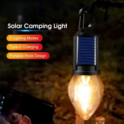 【SG 🚚】Solar Retro Camping Light Bulb Type-C Rechargeable Portable Outdoor Emergency Hanging Lamp for Travel Camping