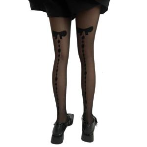 Phụ Nữ xuyên thấu Tim Cung Chấm Khuôn Mẫu Pantyhose Vớ Cổ Điển 90S Sheer Đen Lụa Vớ Xà Cạp Đồ Lót