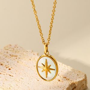 18k gold pawnable necklace Stainless Steel necklace for Women Fashion Strand Necklaces Chain Necklaces Vintage Star Pendant Necklace neclaces for women gold pawnable jewelry Women Fashion Chain Necklaces necklaces aesthetic