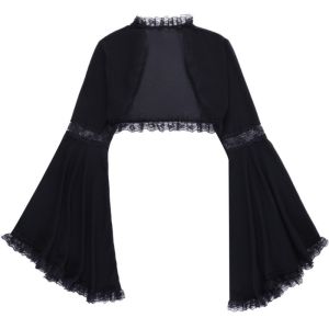 WININ Gothic Style Lace Crop Top Lace Trim Vintage Victorian Half Shirt Y2k Flare Sleeve Lace Mesh Crop Top for Women