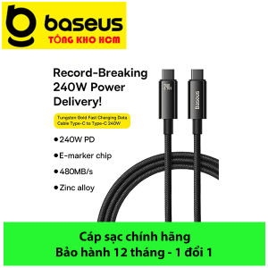 Cáp sạc nhanh truyền dữ liệu PD 100W Ba-se-us Tungsten Gold Fast Charging Data Cable Type-C to Type-C PD 240W