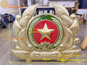 Logo huy hiệu công an nhân dân ngang 60cm cao 50cm bằng đồng gò tay thủ công 100%