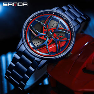 SANDA Top Luxury Stainless Steel Fashion Brand Car Wheel Rim Hub Watch For Men Waterproof Quartz Watches