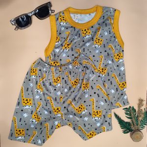 Arkan Baby - Setelan Baju Singlet Bayi 0-6 Bulan Motif Jerapah Bahan Katun  Kutung Celana Pendek