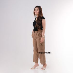 Celana Panjang Wanita Cargo kain Cringkle Linen Premium Nyaman Adem Sehari-hari Modis Kekinian Daily Look Clana Cewek Trendy