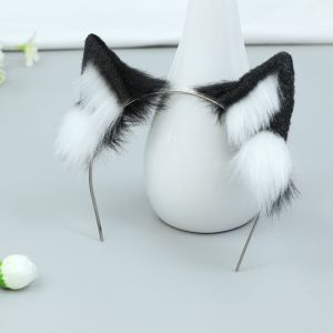 IPIE2 Cat Wolf Ears 20cm Plush Doll Headwear Ear Black White Hairband Headwear for Cotton Doll Cute Soft Idol Doll Headwear Cat Ear Plush Doll Cosplay
