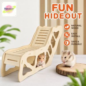 Wooden Hamster Hideout Tunnel Shelter Natural Durable Climbing Play Toy Easy Install No Drill For Gerbil Mouse Small Pets
