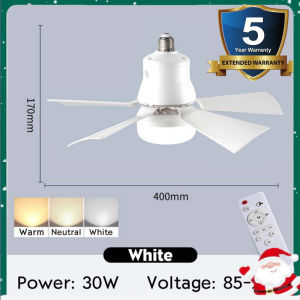 Ceiling Fan With Light And Remote Control 30W 5 Blades Tricolor light Ceiling Fan Socket Fan Bulb