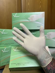 Găng tay cao su latex Không bột Vglove Khải Hoàn găng khám dùng trong nha khoa thẩm mỹ phun xăm  - 100 cái màu trắng size SML