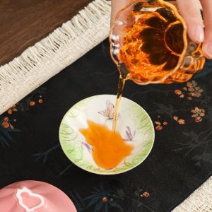 OOC 30ml Hidden Cat Cup Creative Exquisite Ceramic Teacup Lotus Tradition Tea Bowl Zen Meditation