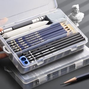 TINGTIAN Waterproof Pen Pencil Box Multifunctional Storage Box Pencil Organizer Simple Transparent Pencil Case Box Art Supply