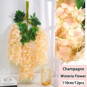 【12PCS/110cm】 Artificial Fake Wisteria Vine Romantic Home Decoration Wall Ornament Flowers String