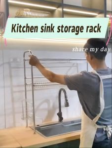 SJORAGE On Hand🔥100-120cm Over Sink Dish Rack 2Tiers 304 Stainless Steel Kitchen Organizer with Utensil Hooks & Cutting Board Holder Rustproof Space Saving
