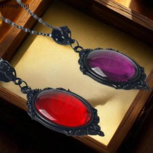 【ZP】 Flash Sale Cute Vampire Bat Necklace Blood Cameo Purple Gothic Jewelry Black Bat Witch Accessories Pagan Alternative Vintage Choker Man