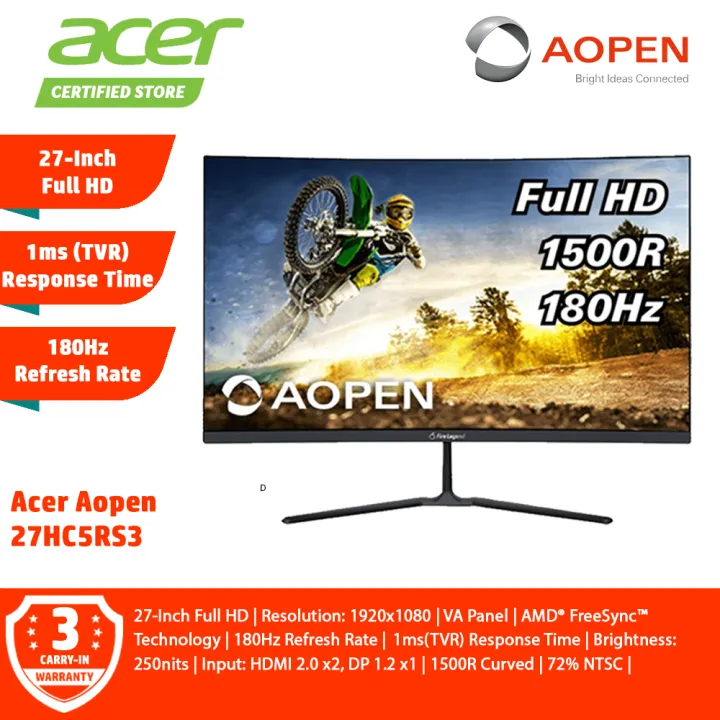 Acer Aopen 27-Inch 27HC5RS3 FHD 1ms(TVR) 180Hz Curved Gaming Monitor UM.HW5SM.301 - Black