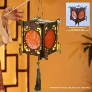LIDIP Handmade Retro Lantern DIY Traditional Glowing Wooden Lamp Kit Chinese Flower Lantern Exquisite Mid Autumn Craft Kids